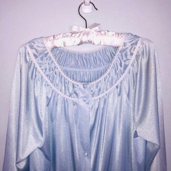 Vintage Lorraine Womens Robe M Blue 3/4 Sleeve Front Button Nylon - Picture 6 of 8